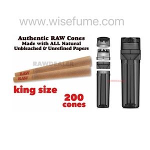 RAW cone king size classic pre rolled (200PK) & cone grinder storage 3in1